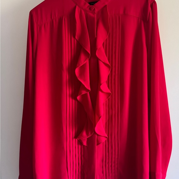 Ann Taylor Red Ruffled Long Sleeve Blouse - Picture 4 of 8